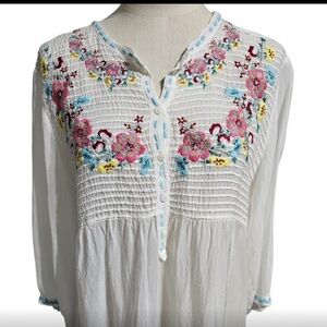 Sundance White Blouse with Floral Embroidery